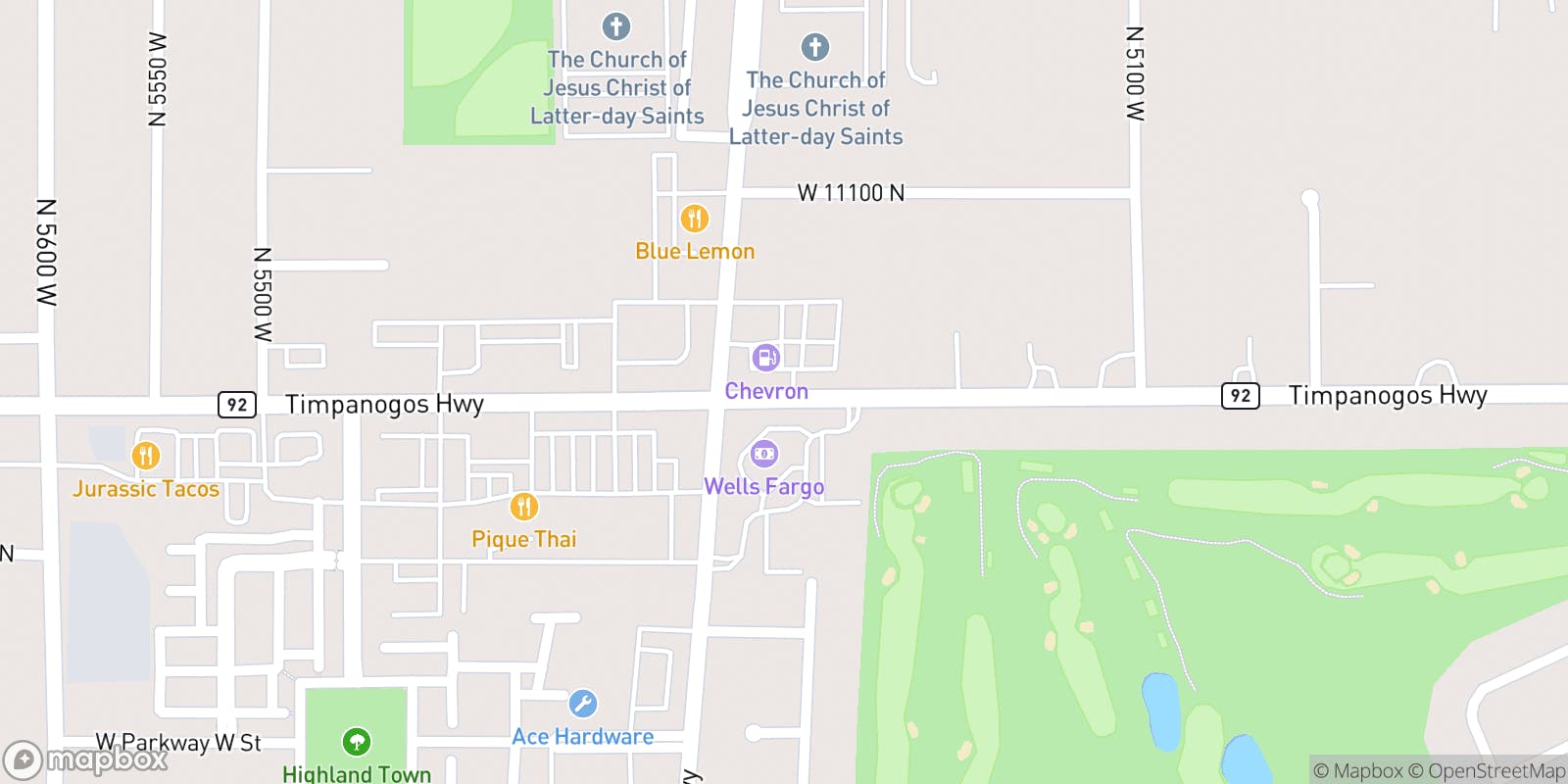 Street map of Alpine Country Club (UT) and its local surroundings.