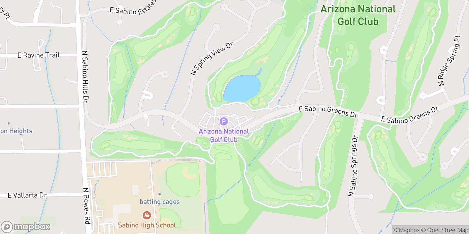 Street map of Arizona National Golf Club and its local surroundings.