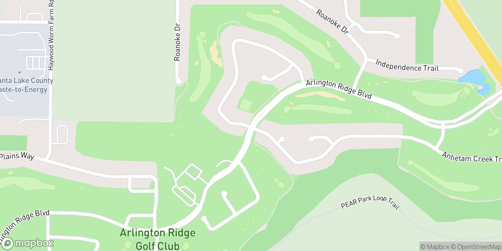 Street map of Arlington Ridge Golf Club and its local surroundings.