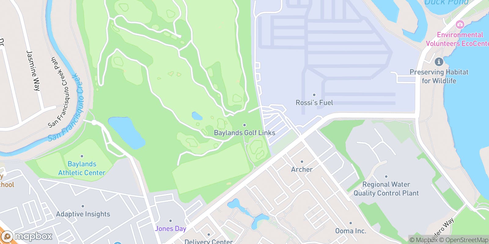 Street map of Baylands Golf Links and its local surroundings.