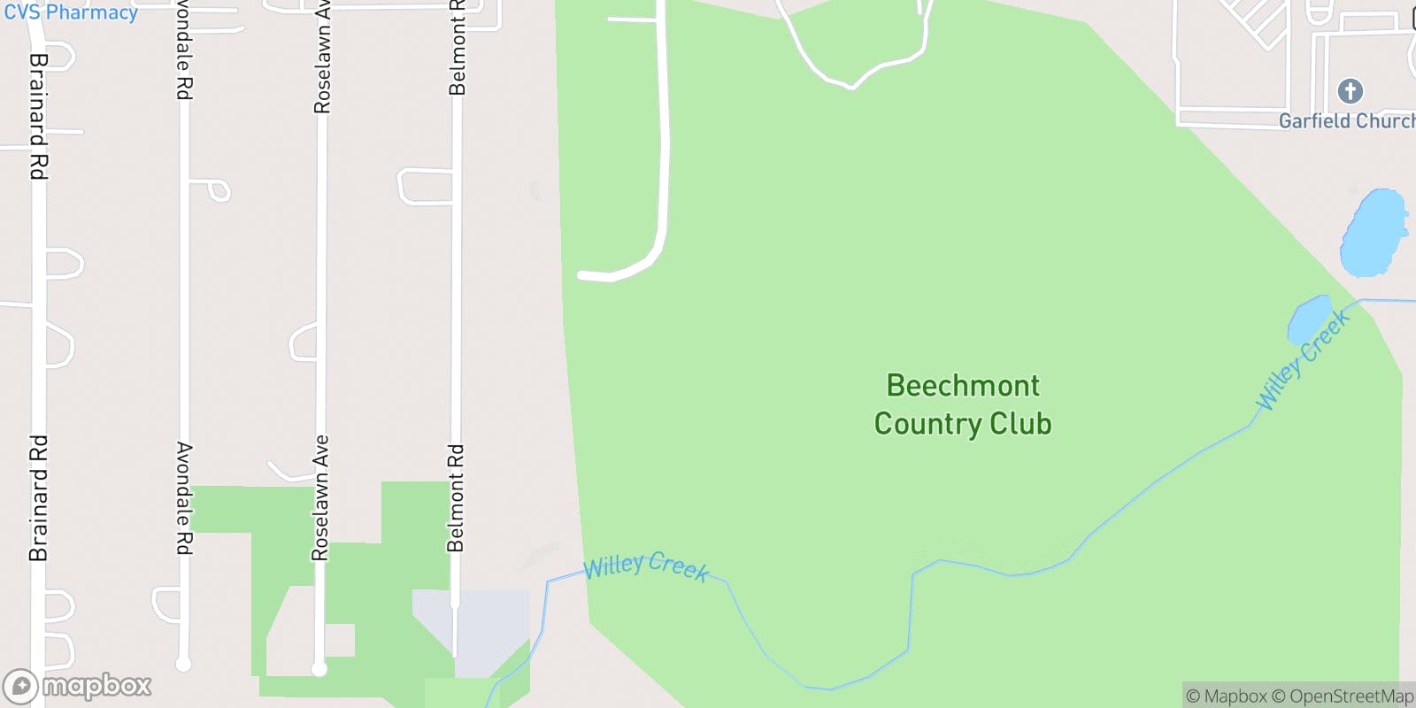 Street map of Beechmont Country Club and its local surroundings.