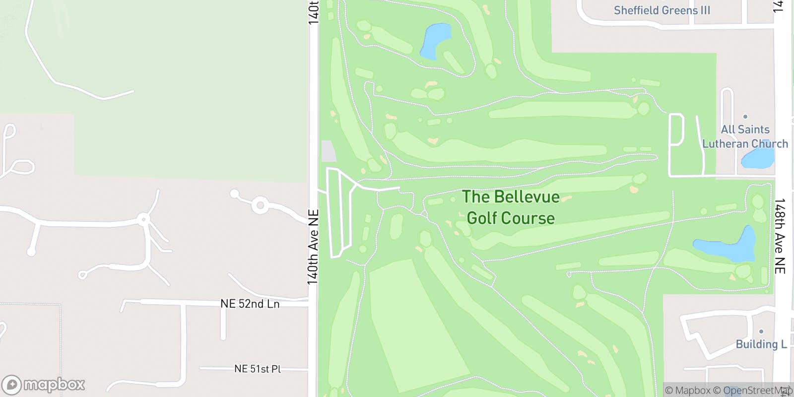 Street map of Bellevue Golf Course and its local surroundings.