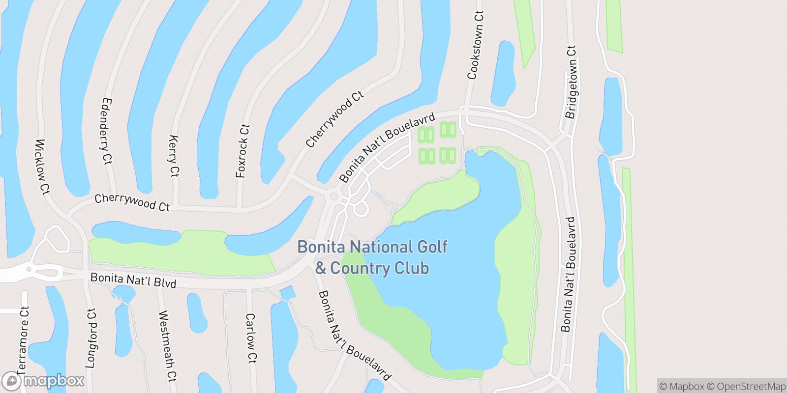 Street map of Bonita National Golf & Country Club and its local surroundings.