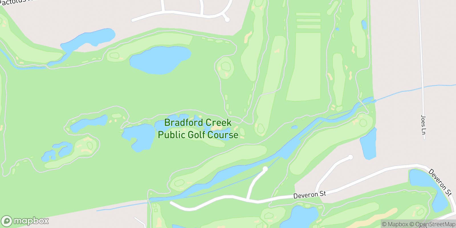 Street map of Bradford Creek Golf Course and its local surroundings.