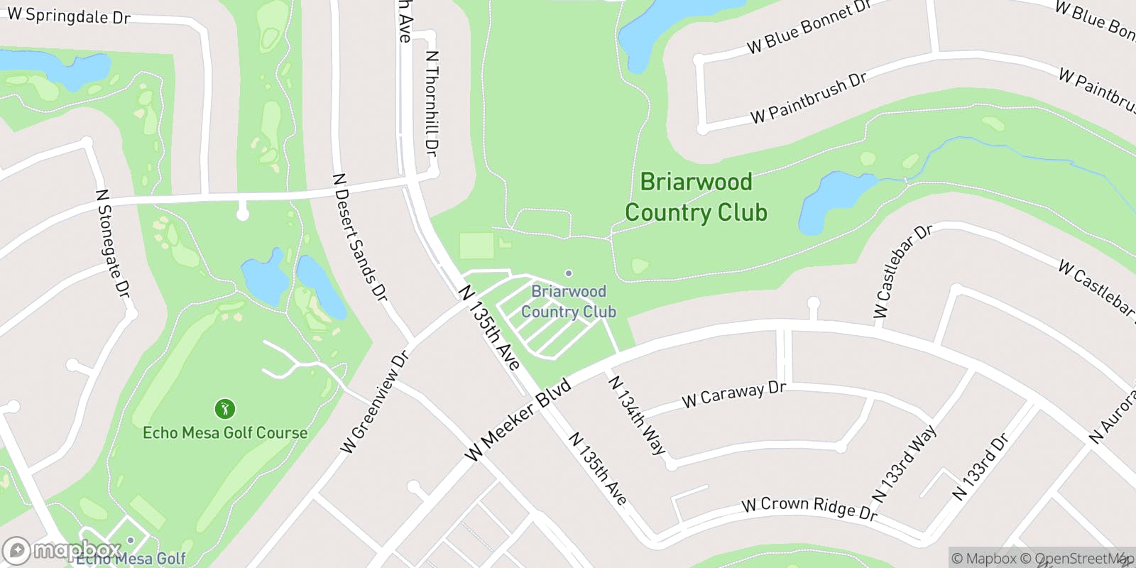 Street map of Briarwood Country Club and its local surroundings.