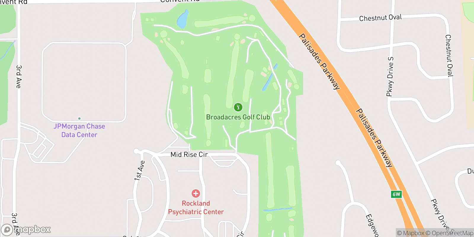 Street map of Broadacres Golf Course and its local surroundings.