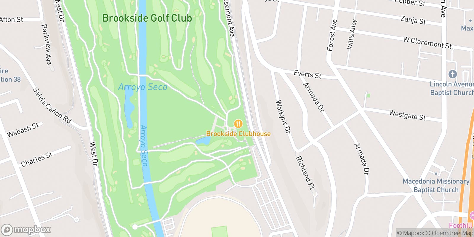 Street map of Brookside at The Rose Bowl and its local surroundings.