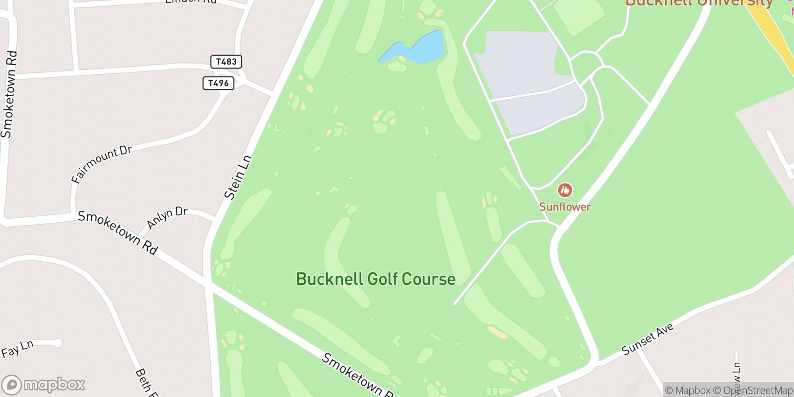 Street map of Bucknell Golf Club and its local surroundings.