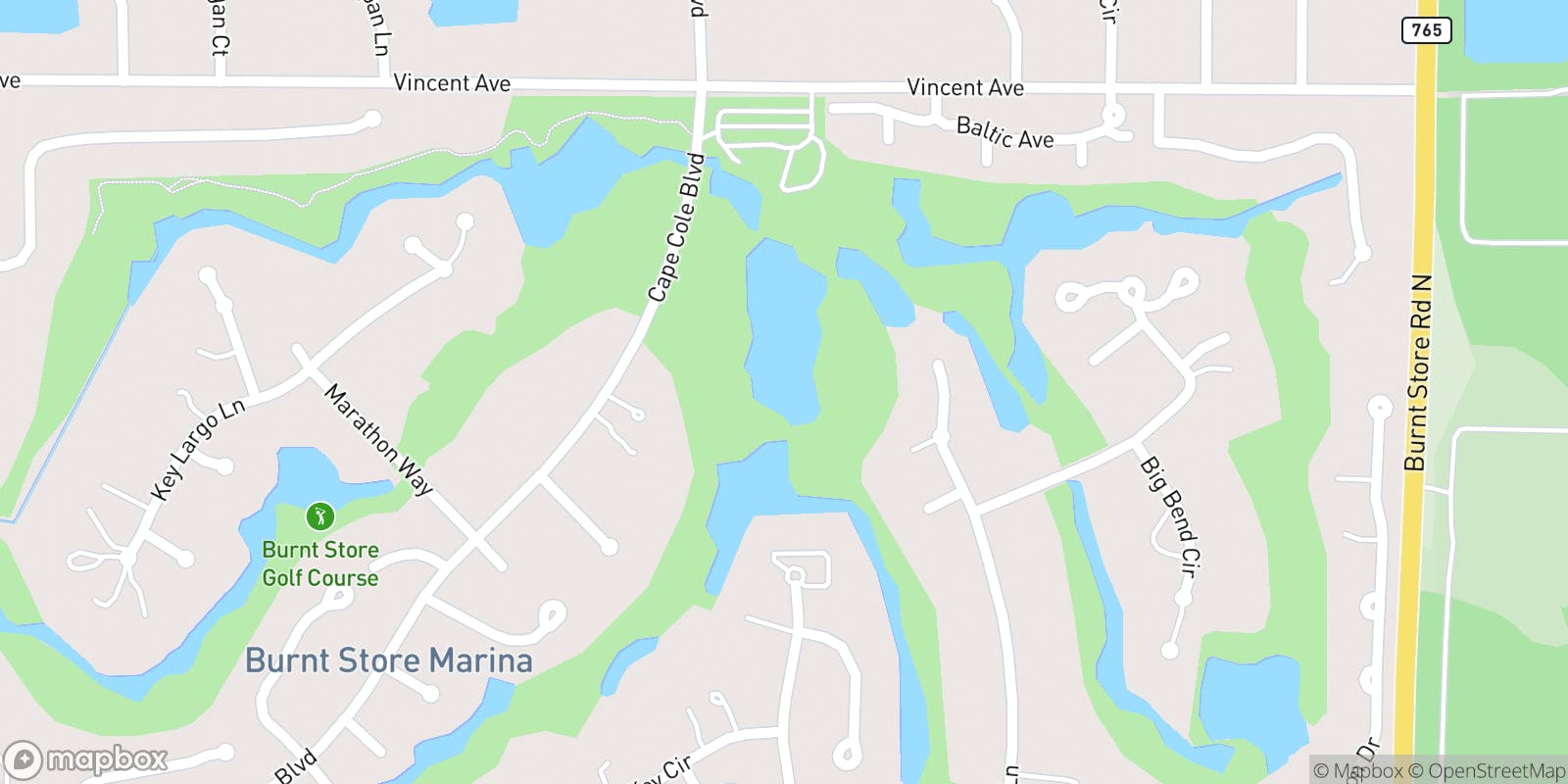 Street map of Burnt Store Marina Country Club  and its local surroundings.