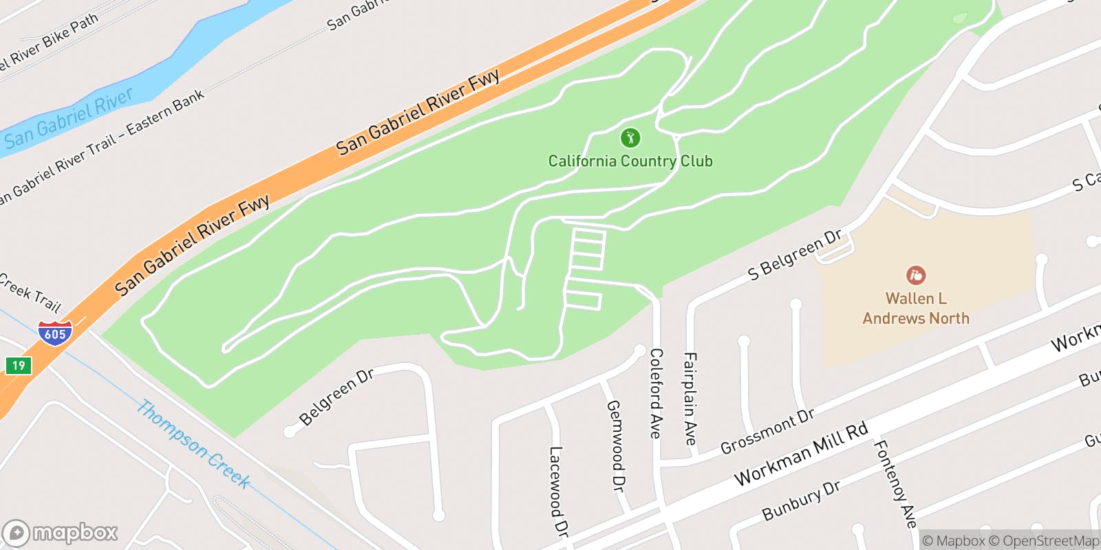 Street map of California Country Club and its local surroundings.