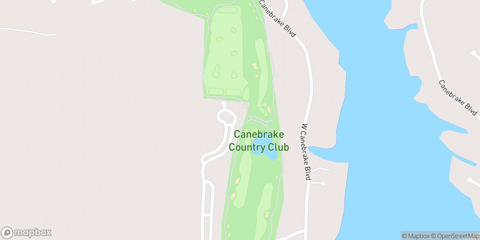 Street map of Canebrake Country Club and its local surroundings.