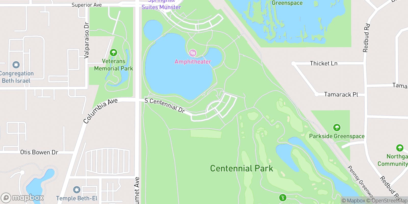 Street map of Centennial Park Golf Course and its local surroundings.