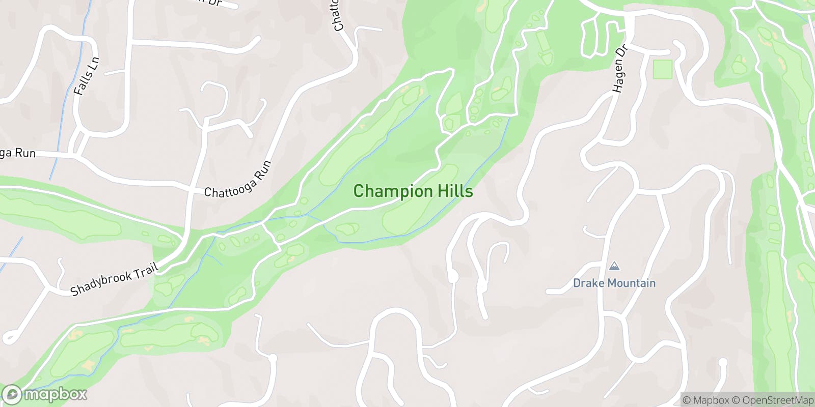 Street map of Champion Hills and its local surroundings.