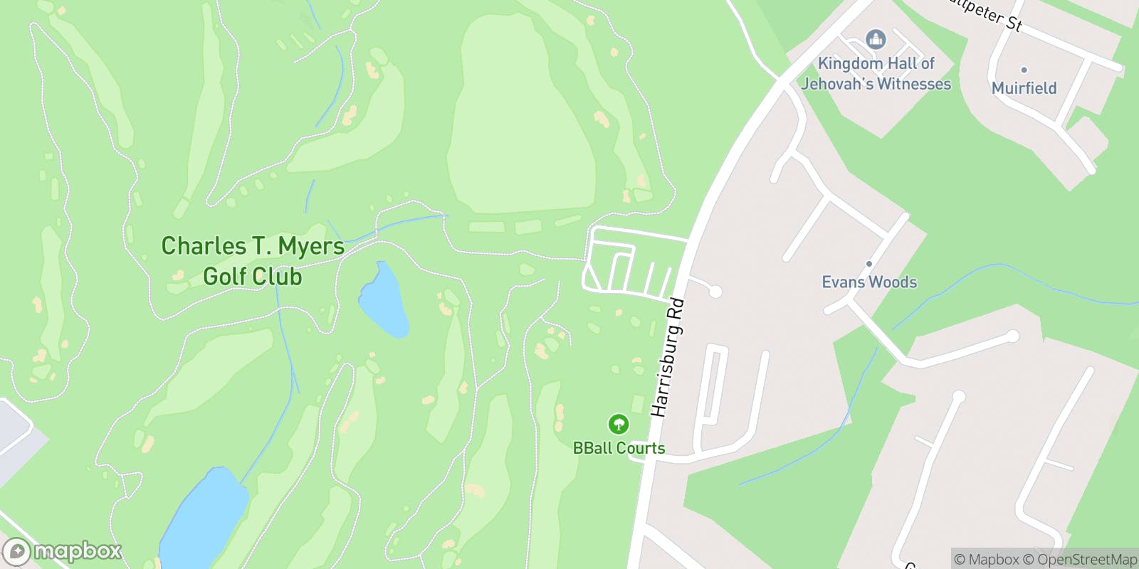 Street map of Charles T Myers Golf Club and its local surroundings.