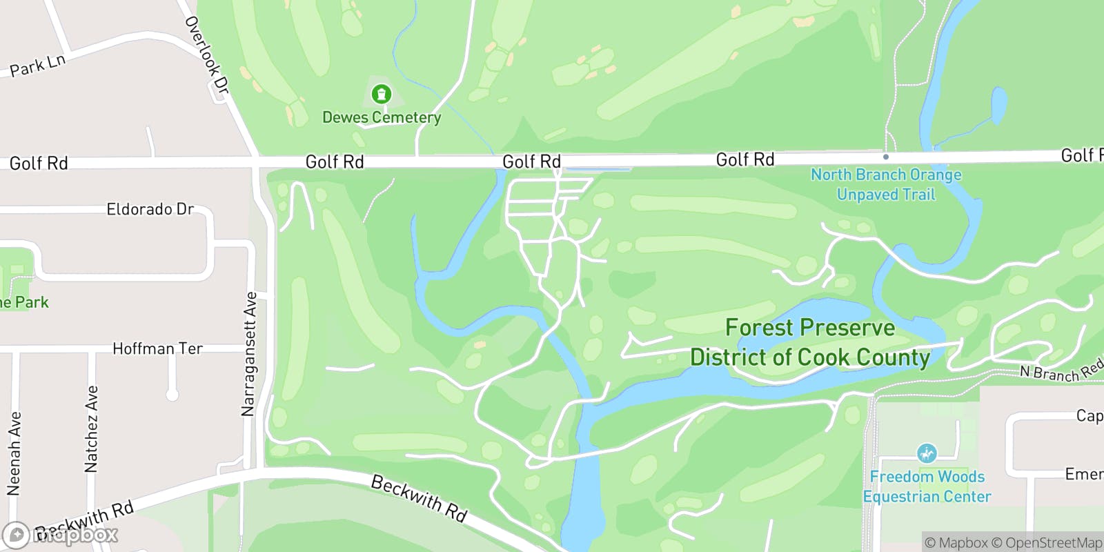 Street map of Chick Evans Golf Course and its local surroundings.