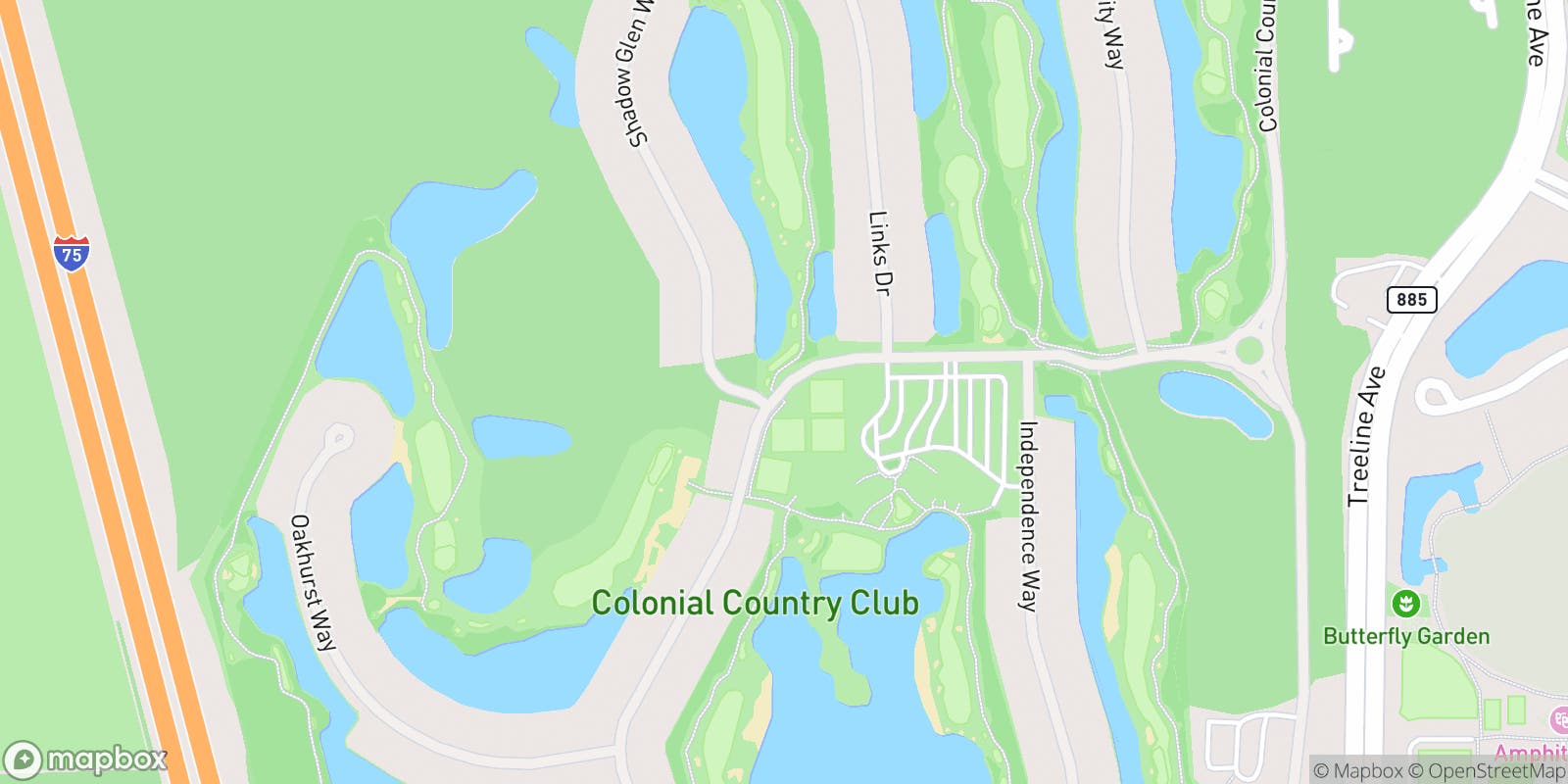 Street map of Colonial Country Club (FL) and its local surroundings.