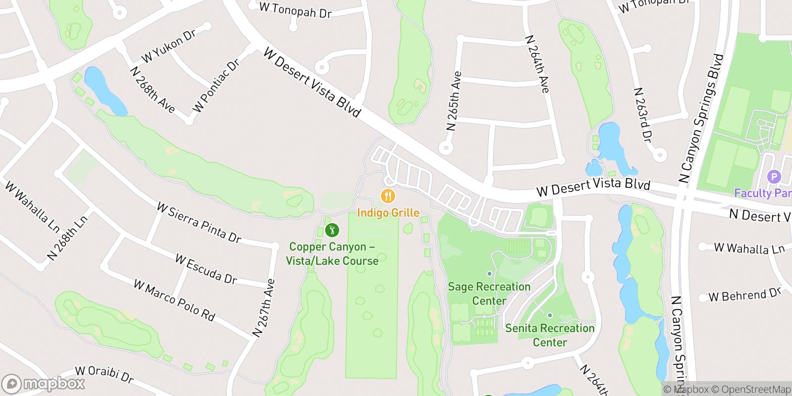 Street map of Copper Canyon Golf Club and its local surroundings.