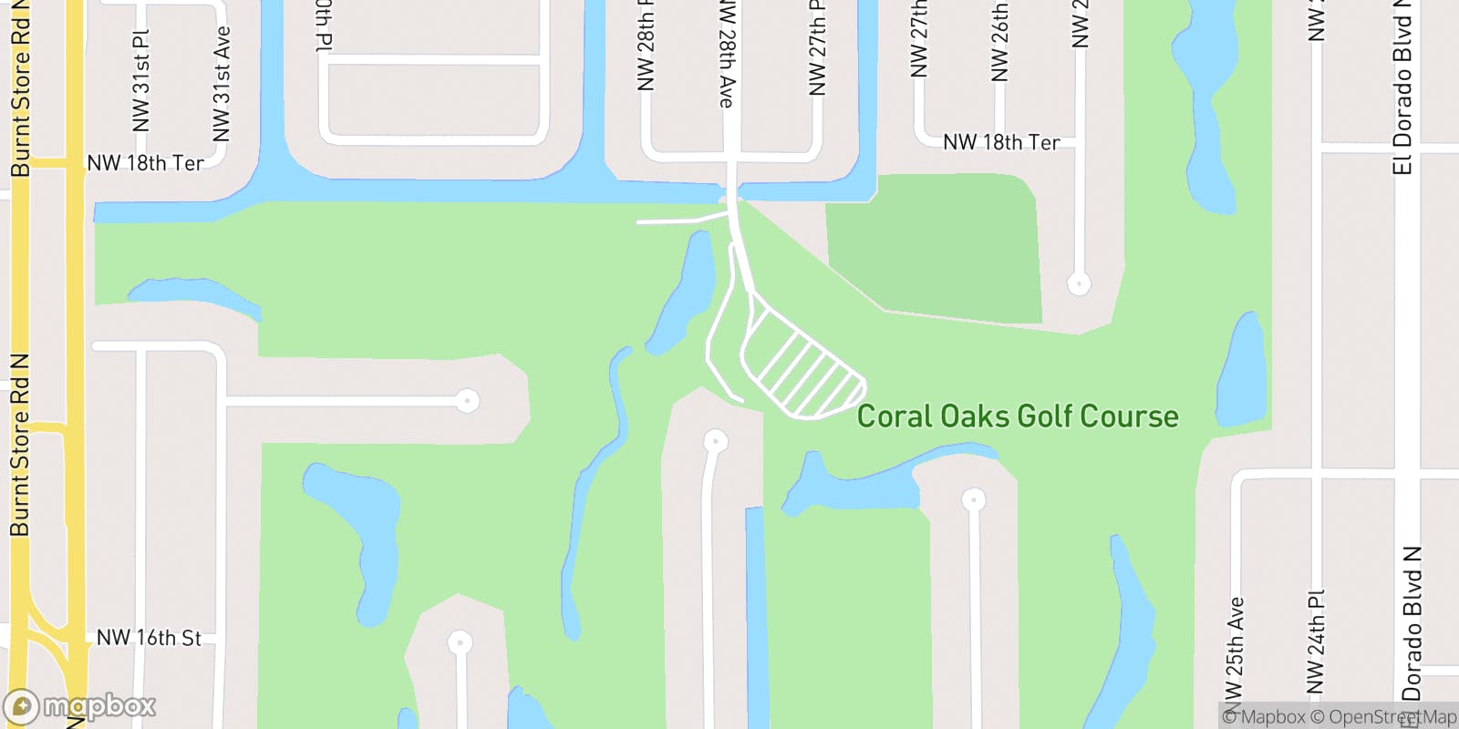 Street map of Coral Oaks Golf Course  and its local surroundings.