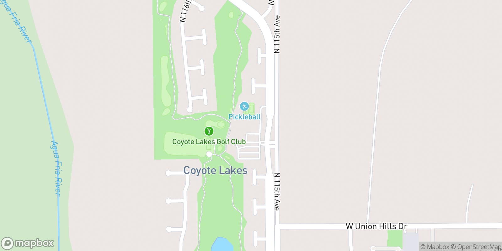 Street map of Coyote Lakes Golf Club and its local surroundings.