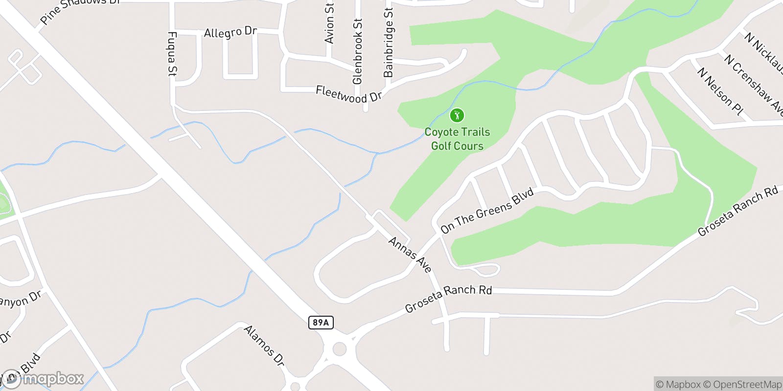 Street map of Coyote Trails Golf Course and its local surroundings.