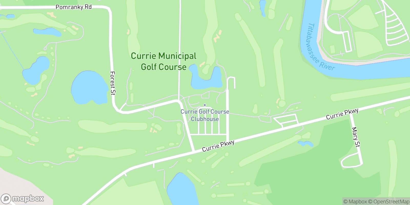 Street map of Currie Municipal Golf Course and its local surroundings.