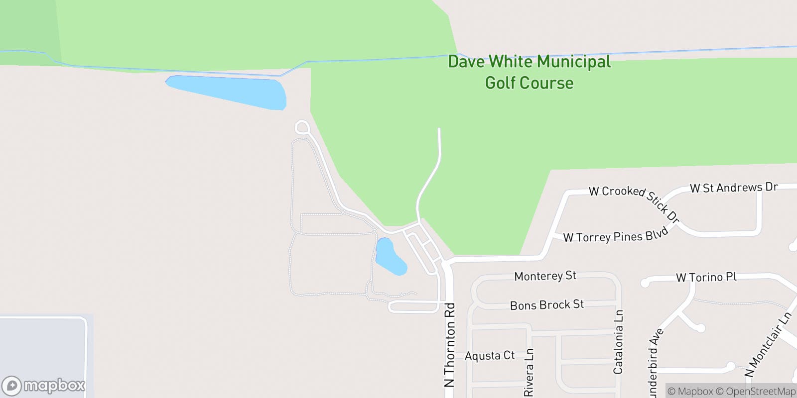 Street map of Dave White Municipal Golf Course and its local surroundings.