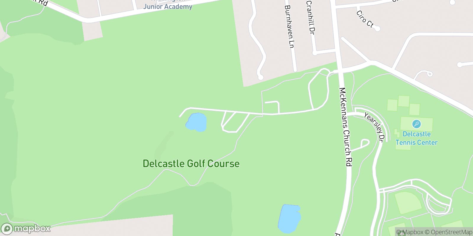 Street map of Delcastle Golf Club and its local surroundings.