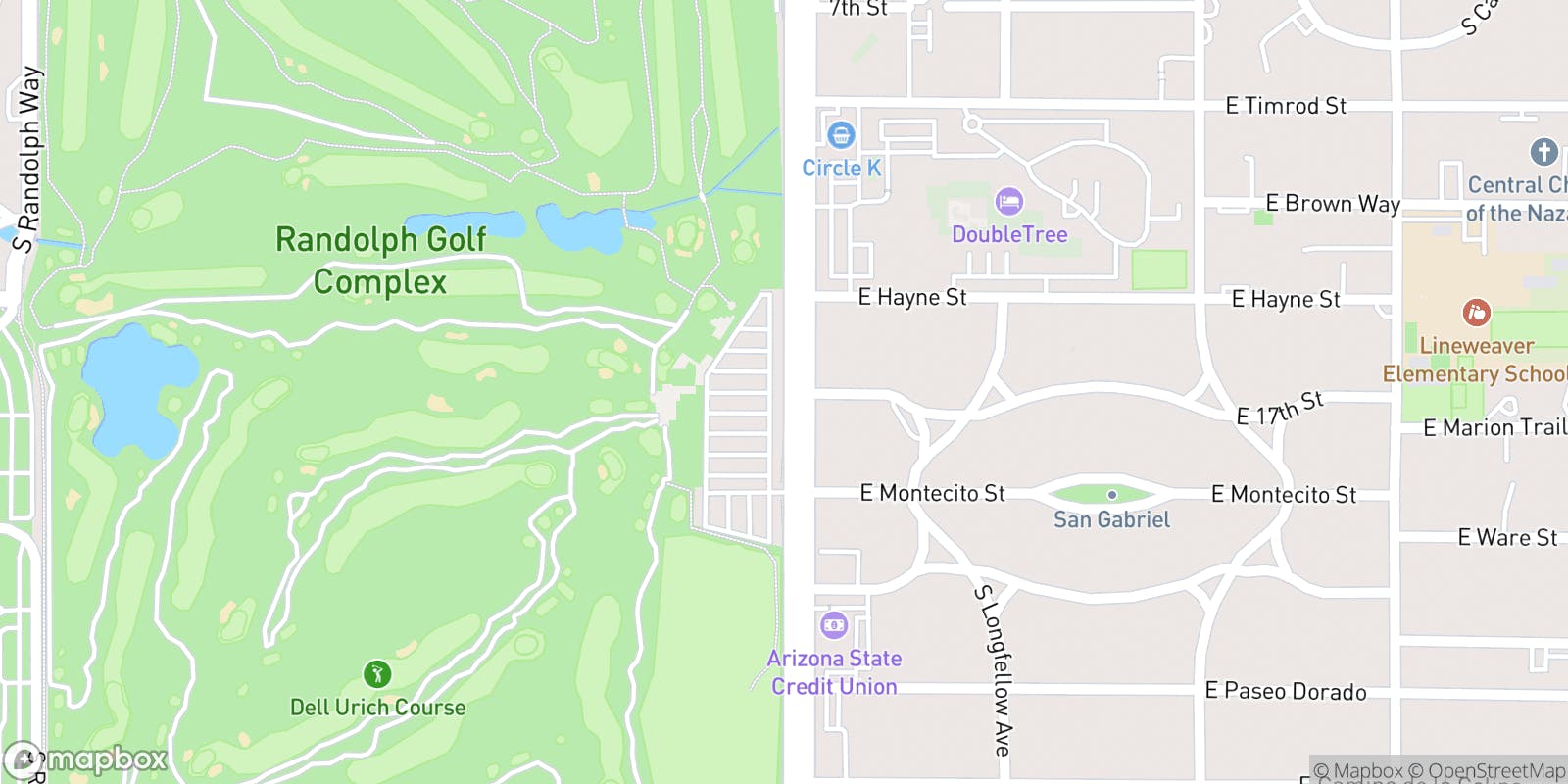 Street map of Dell Urich Golf Course and its local surroundings.