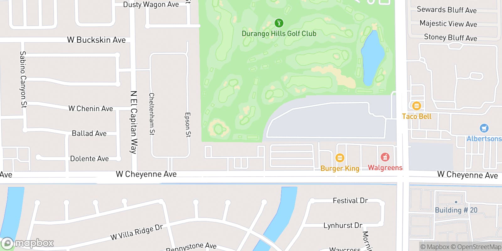 Street map of Durango Hills Golf Club and its local surroundings.