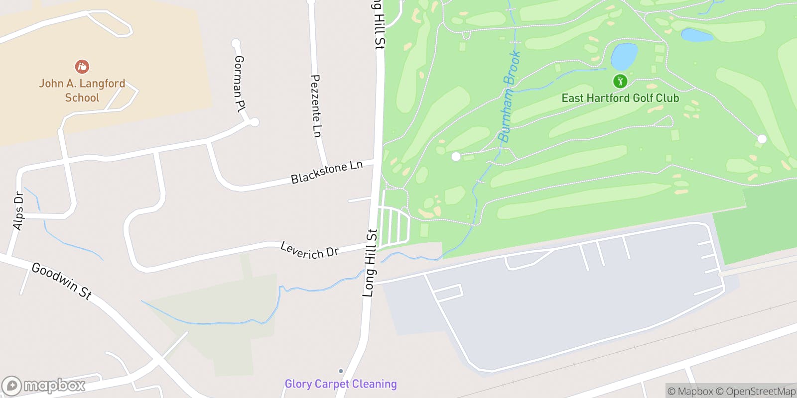 Street map of East Hartford Golf Club and its local surroundings.