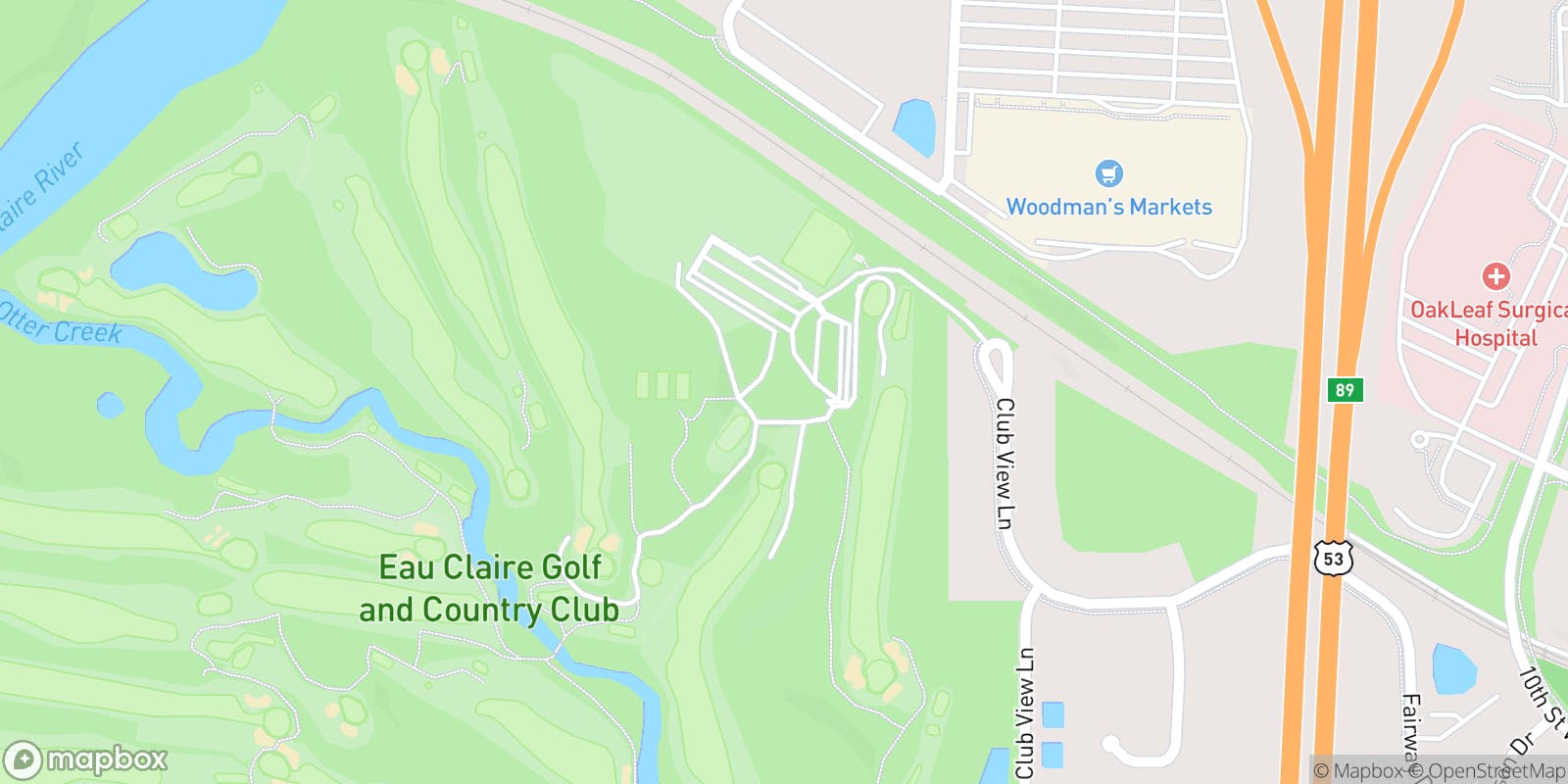 Street map of Eau Claire Golf & Country Club  and its local surroundings.