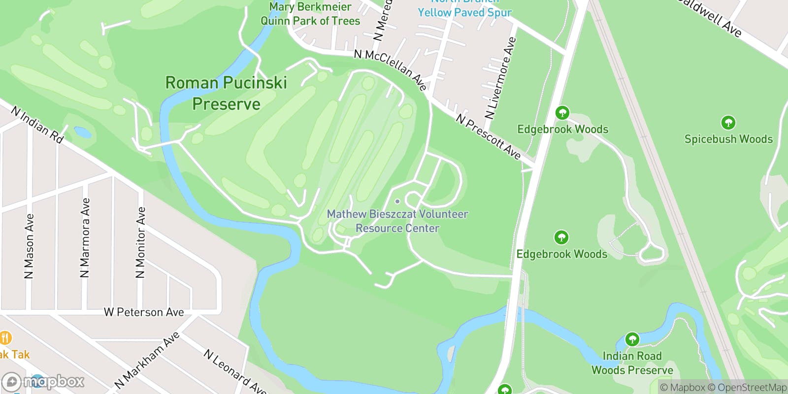 Street map of Edgebrook Golf Course and its local surroundings.