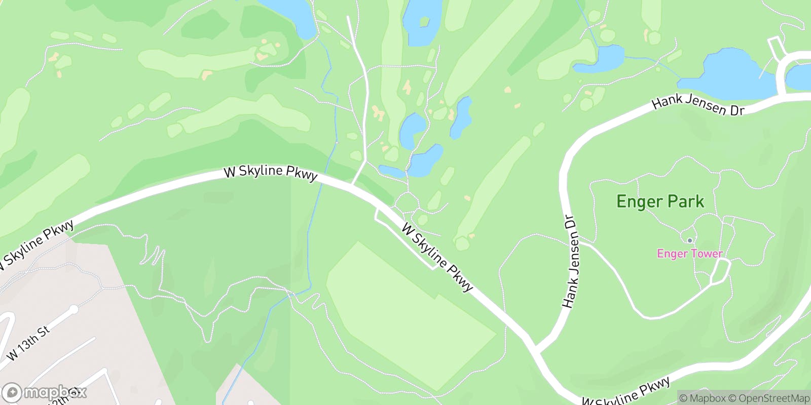 Street map of Enger Park Golf Course and its local surroundings.