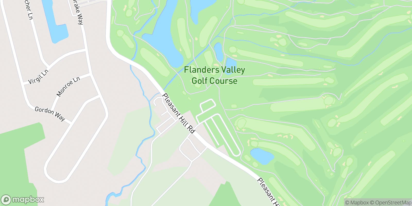 Street map of Flanders Valley Golf Course and its local surroundings.