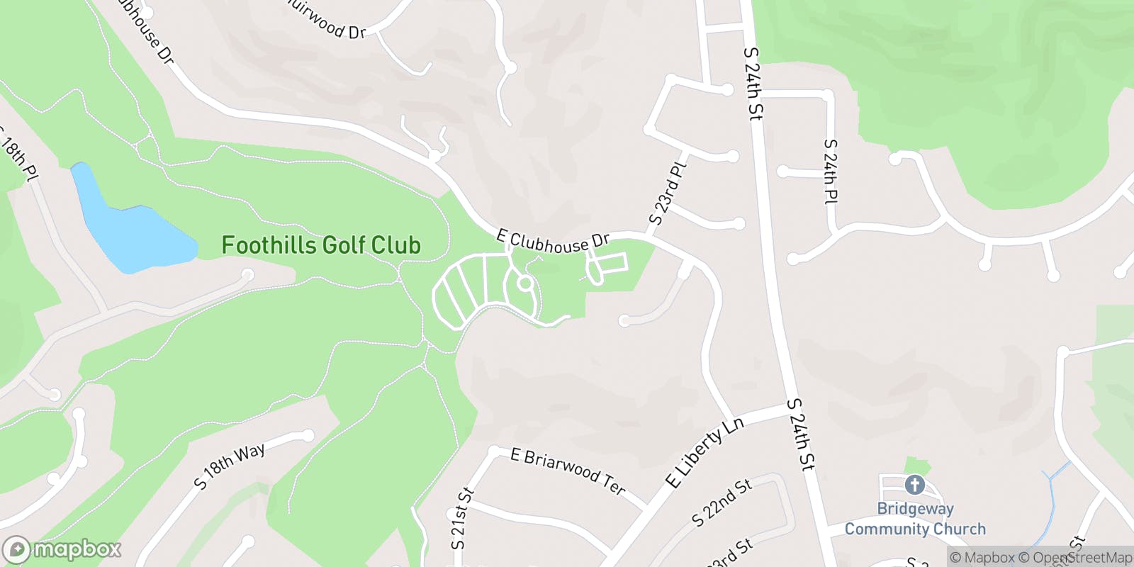 Street map of Foothills Golf Club and its local surroundings.