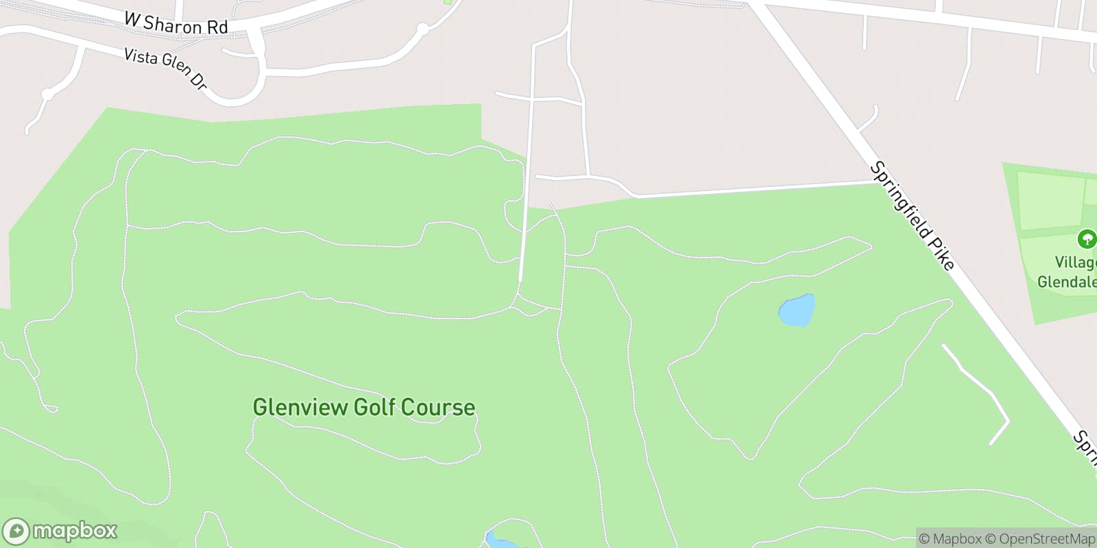 Street map of Glenview Golf Course and its local surroundings.