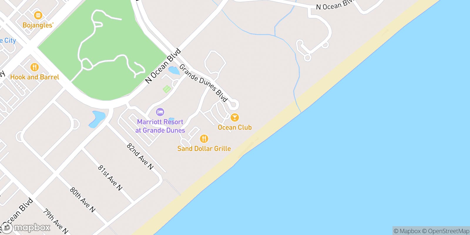 Street map of Grande Dunes Ocean Club and its local surroundings.