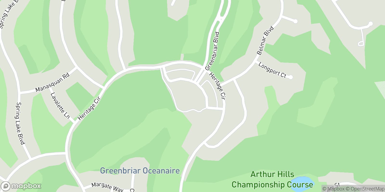 Street map of Greenbriar Oceanaire Golf & Country Club and its local surroundings.