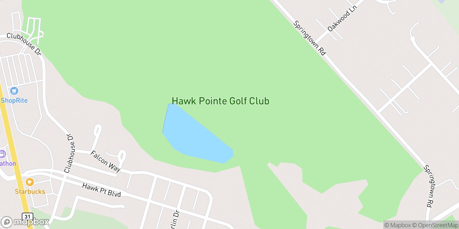 Street map of Hawk Pointe Golf Club and its local surroundings.