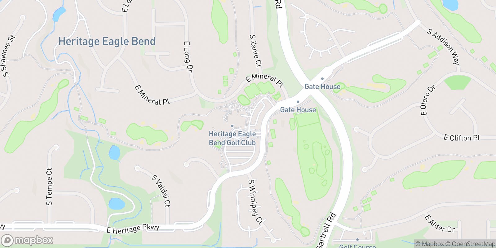 Street map of Heritage Eagle Bend Golf Club and its local surroundings.