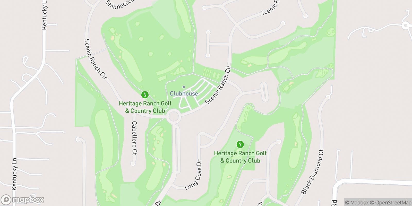 Street map of Heritage Ranch Golf & Country Club and its local surroundings.