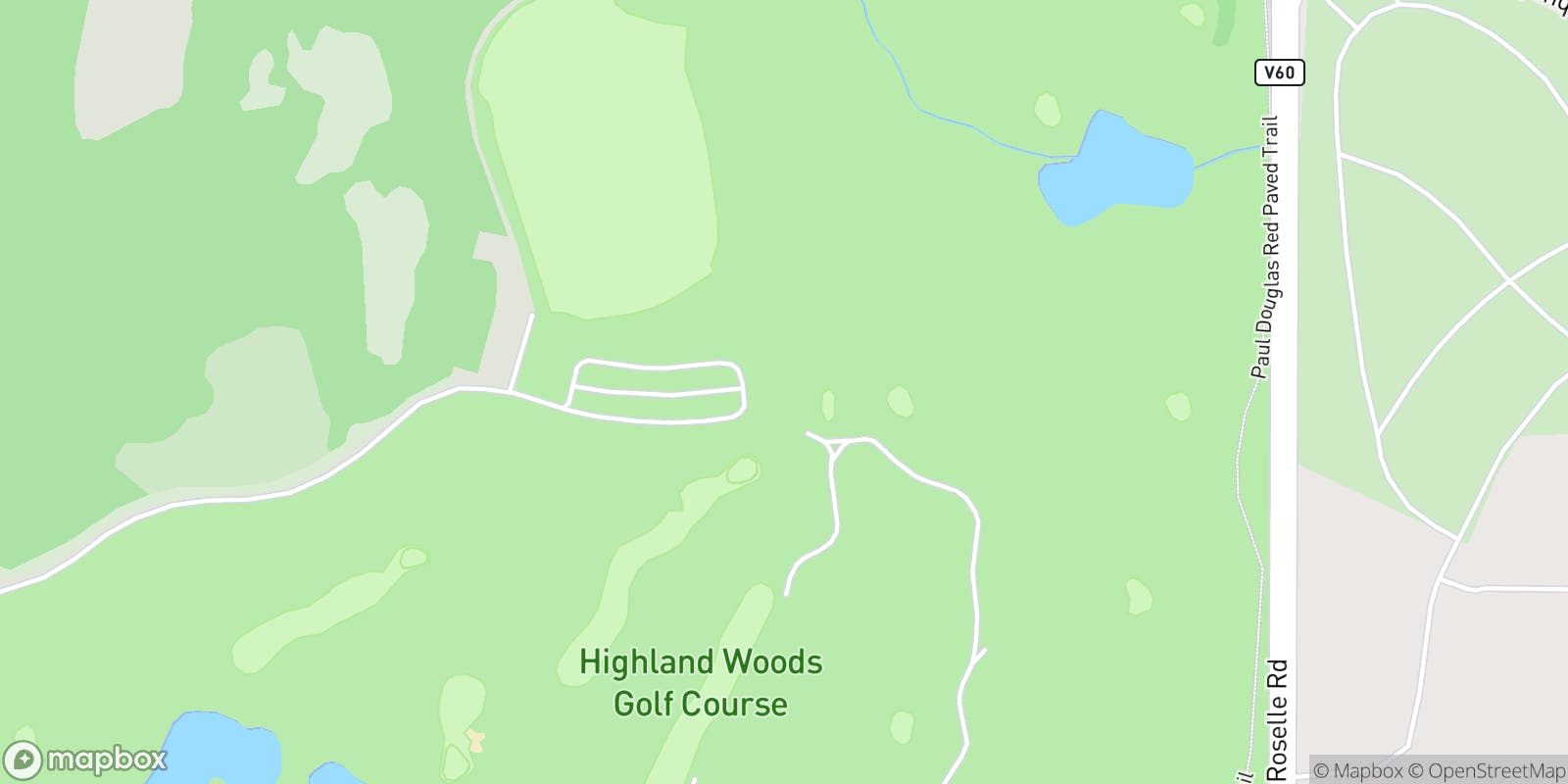 Street map of Highland Woods Golf Course and its local surroundings.