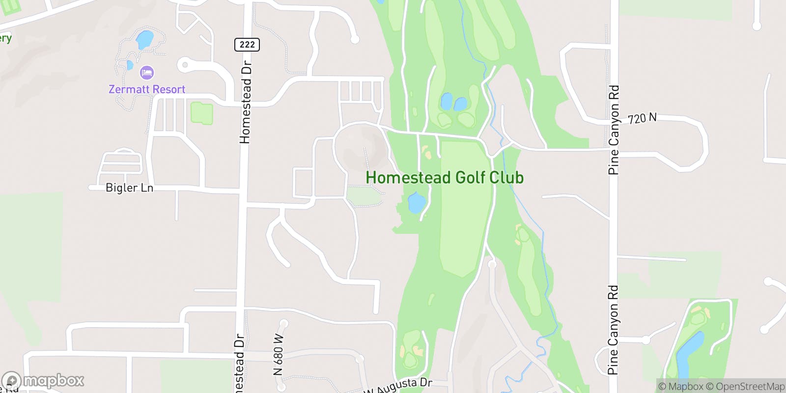 Street map of Homestead Golf Club  and its local surroundings.