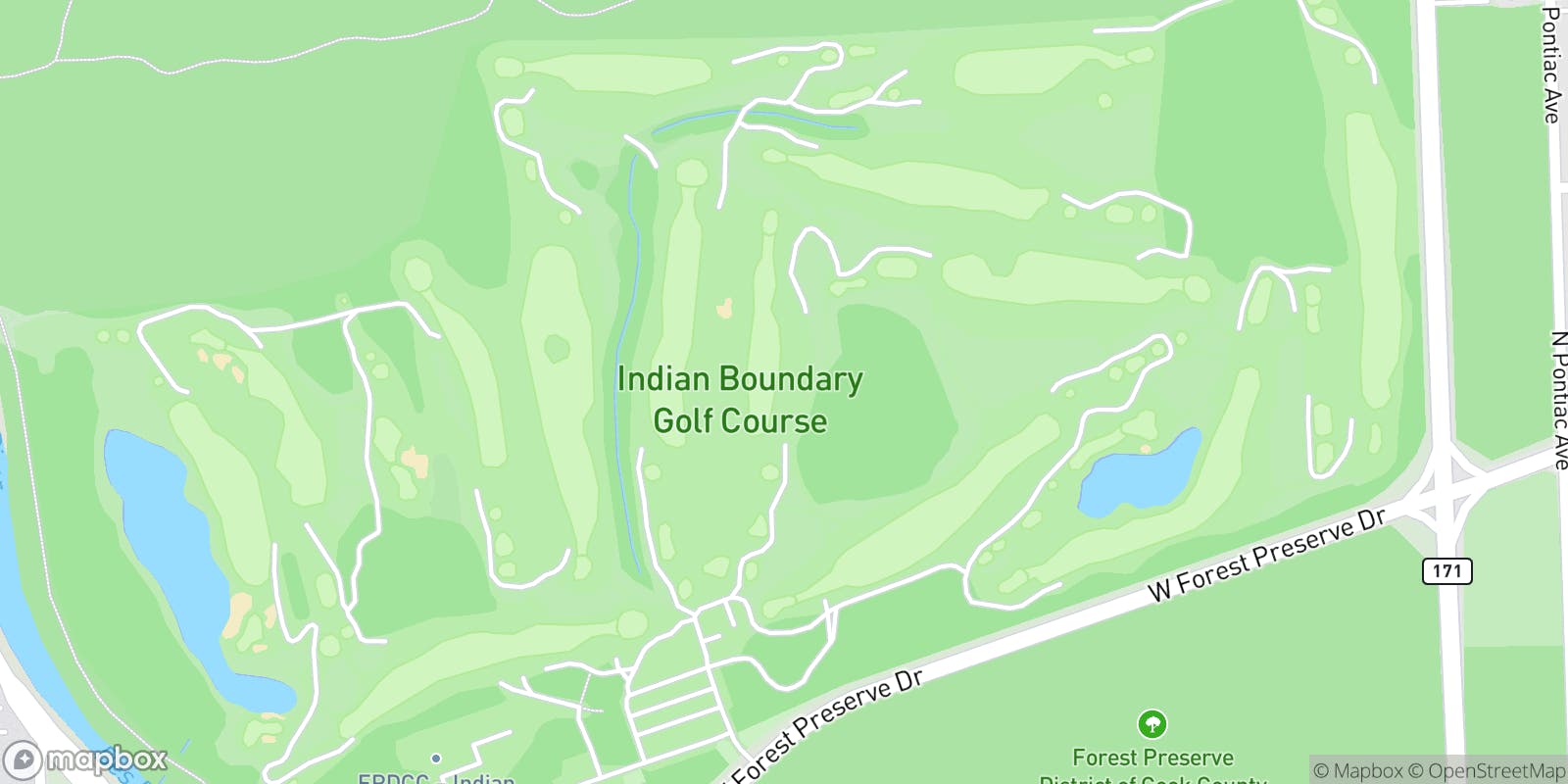 Street map of Indian Boundary Golf Course and its local surroundings.