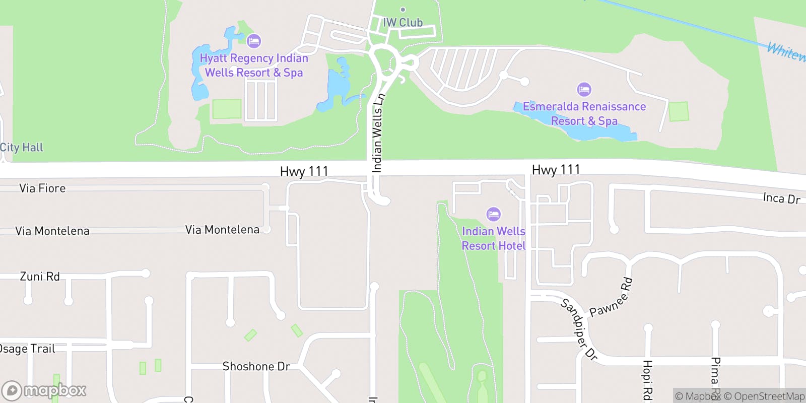 Street map of Indian Wells Golf Resort and its local surroundings.