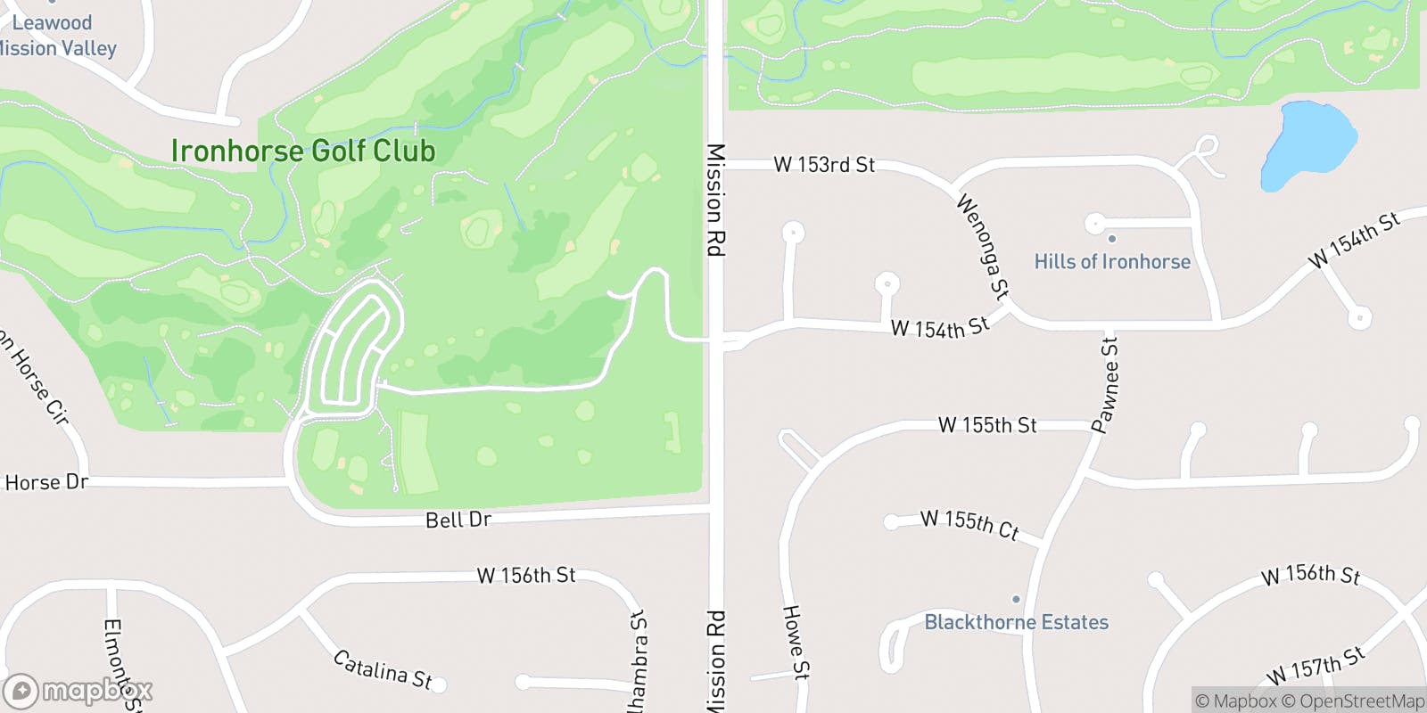 Street map of Ironhorse Golf Club and its local surroundings.