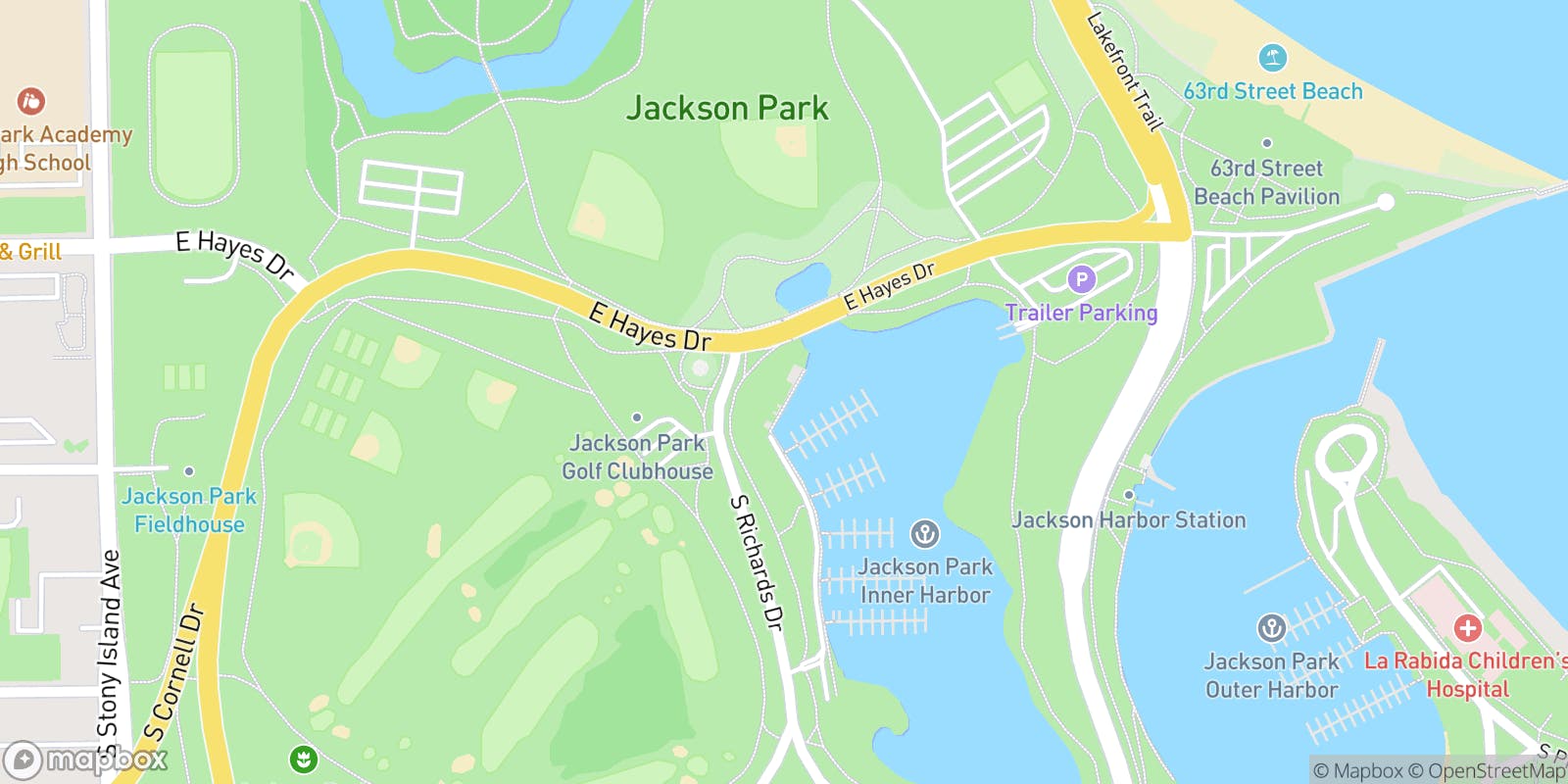 Street map of Jackson Park Golf Course - Chicago and its local surroundings.