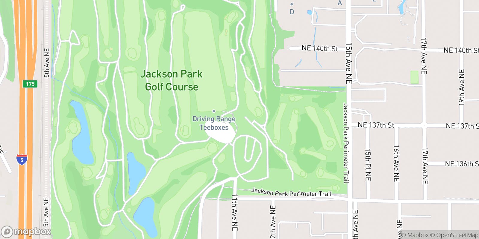 Street map of Jackson Park Golf Course - Seattle and its local surroundings.