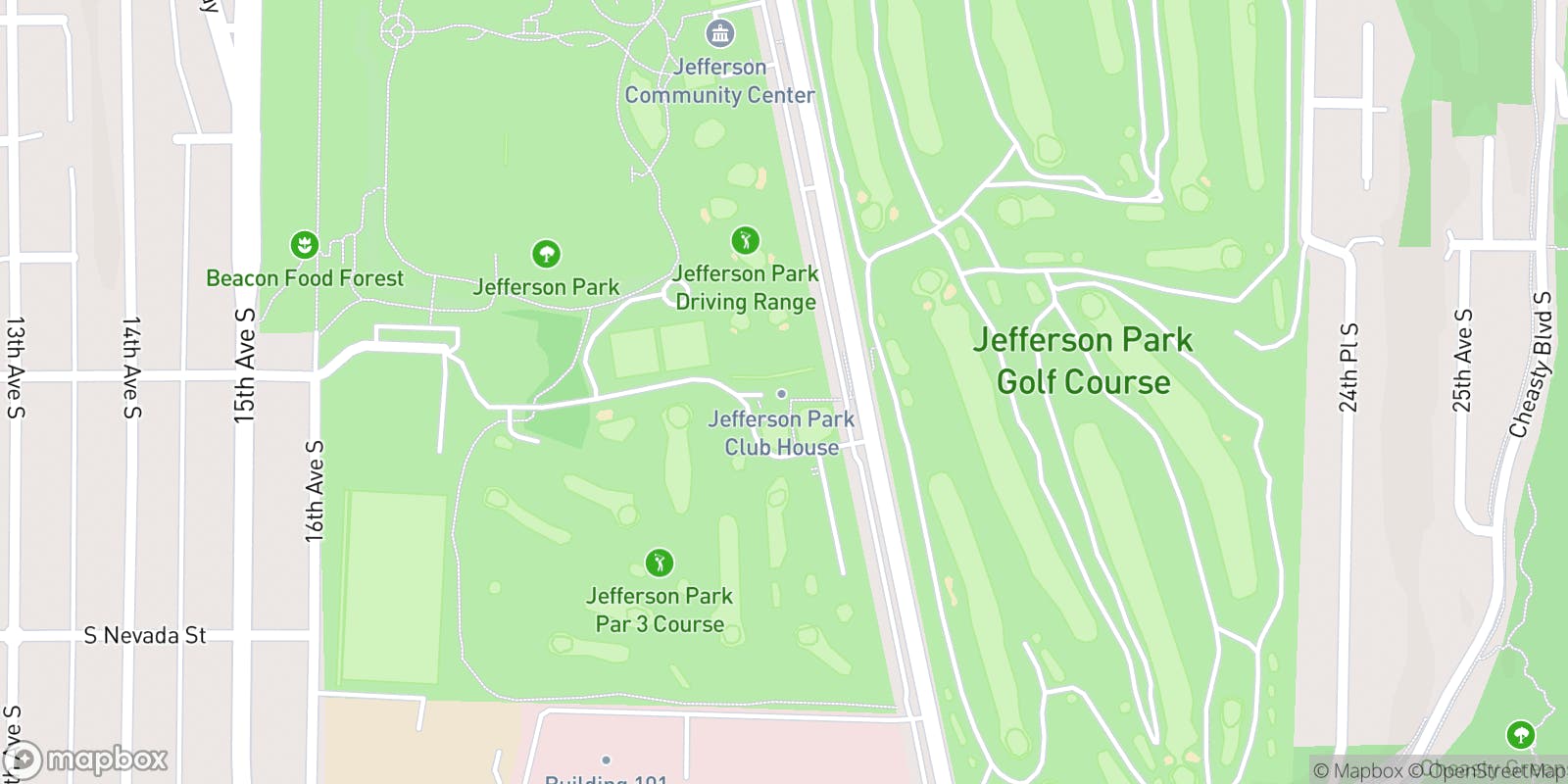 Street map of Jefferson Park Golf Course and its local surroundings.