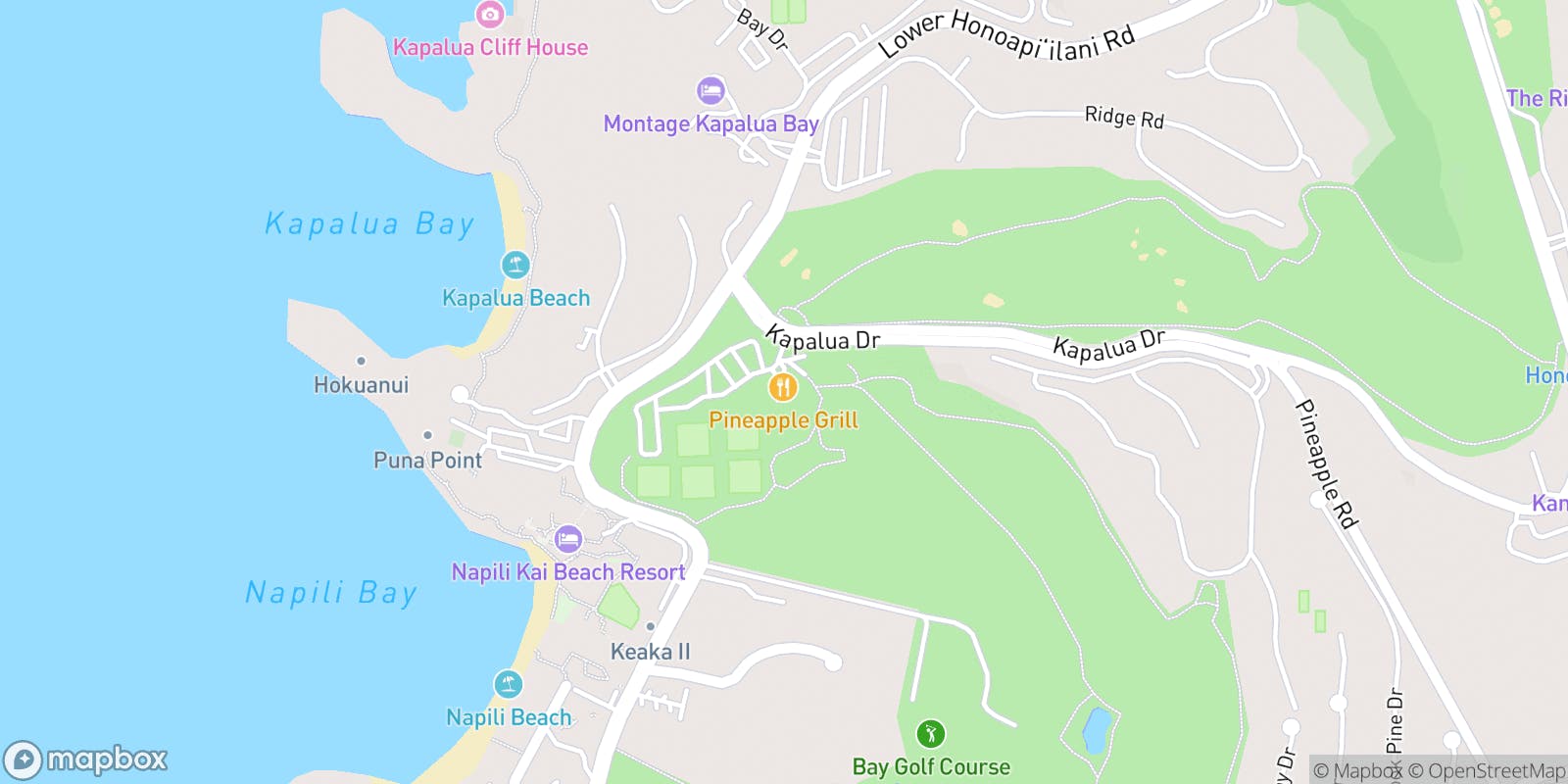 Street map of Kapalua and its local surroundings.